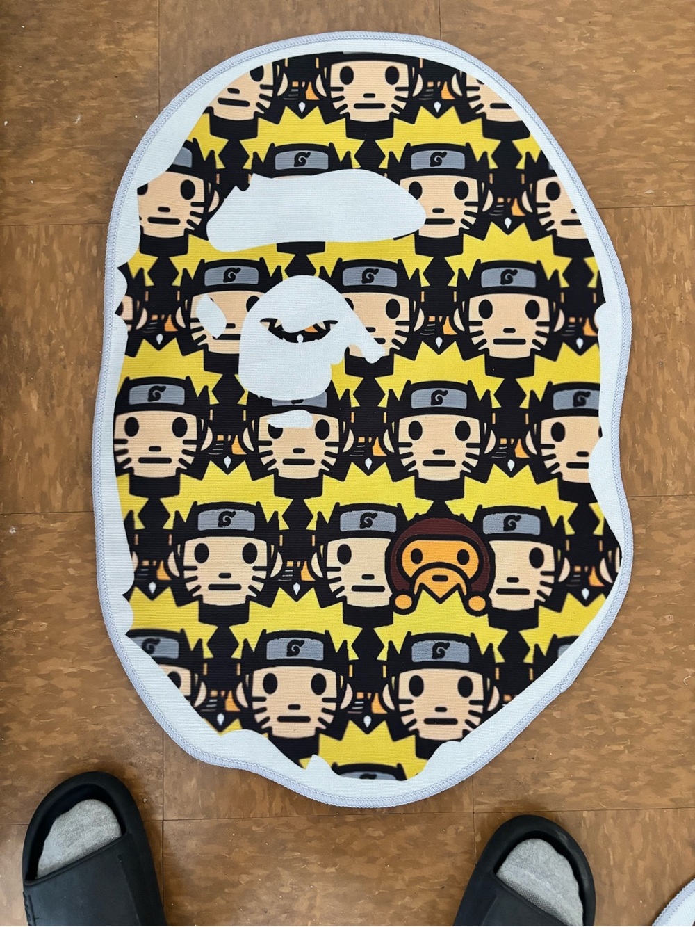 Bape Yellow Naruto Pattern Baby Bib with Ape Head Motif